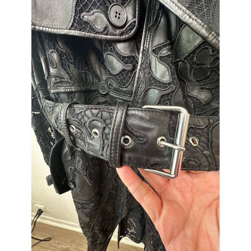 Alexander McQueen Black Leather Lace Belted Trench Coat Made in Italy 14 - Picture 6 of 16